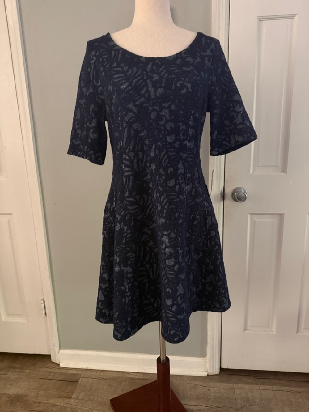 Maison Jules Navy Floral Jacquard Mini Dress
